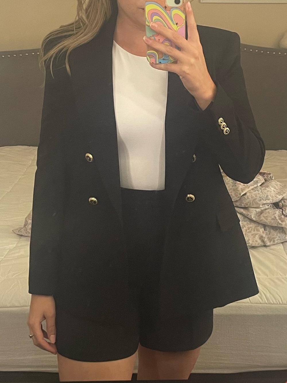 Zara Women's Black Double-Breasted Blazer with Gold Buttons